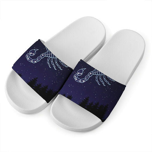 Scorpio Constellation Print White Slide Sandals