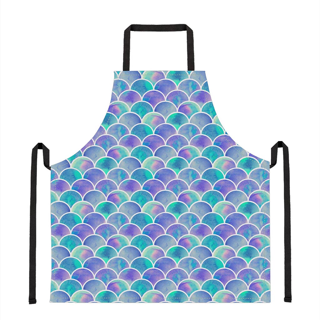 Sea Blue Mermaid Scales Pattern Print Apron