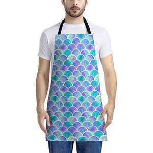 Sea Blue Mermaid Scales Pattern Print Apron