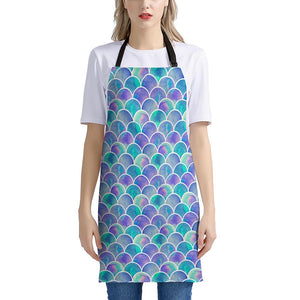 Sea Blue Mermaid Scales Pattern Print Apron