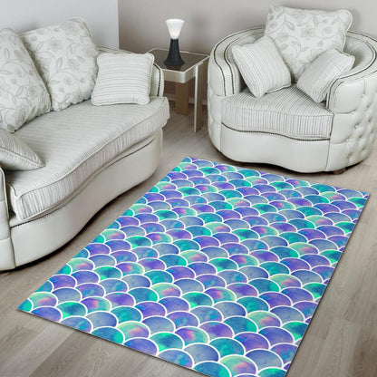 Sea Blue Mermaid Scales Pattern Print Area Rug GearFrost
