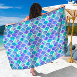 Sea Blue Mermaid Scales Pattern Print Beach Sarong Wrap