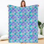 Sea Blue Mermaid Scales Pattern Print Blanket