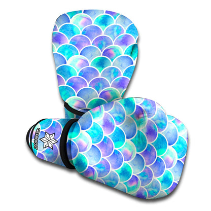 Sea Blue Mermaid Scales Pattern Print Boxing Gloves