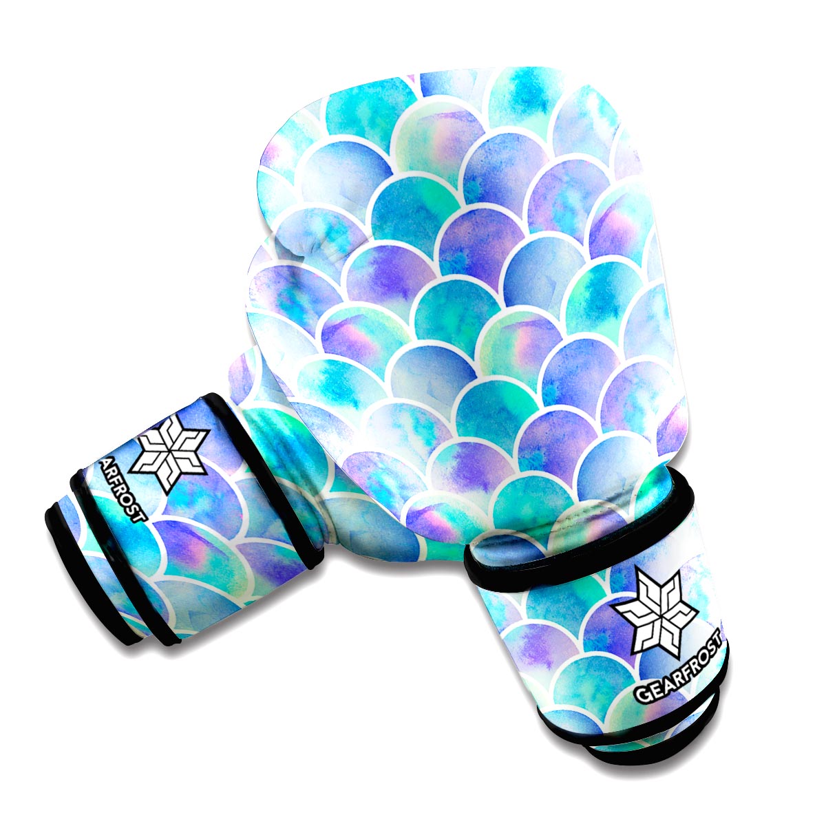 Sea Blue Mermaid Scales Pattern Print Boxing Gloves