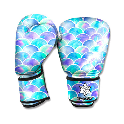 Sea Blue Mermaid Scales Pattern Print Boxing Gloves