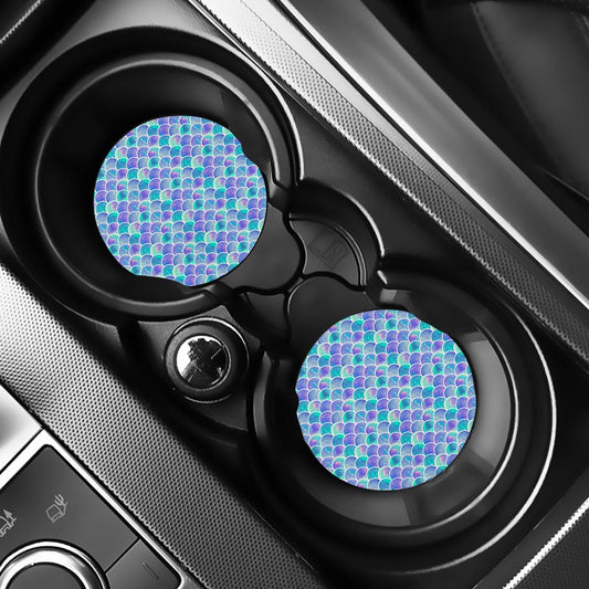 Sea Blue Mermaid Scales Pattern Print Car Coasters