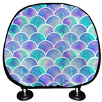 Sea Blue Mermaid Scales Pattern Print Car Headrest Covers