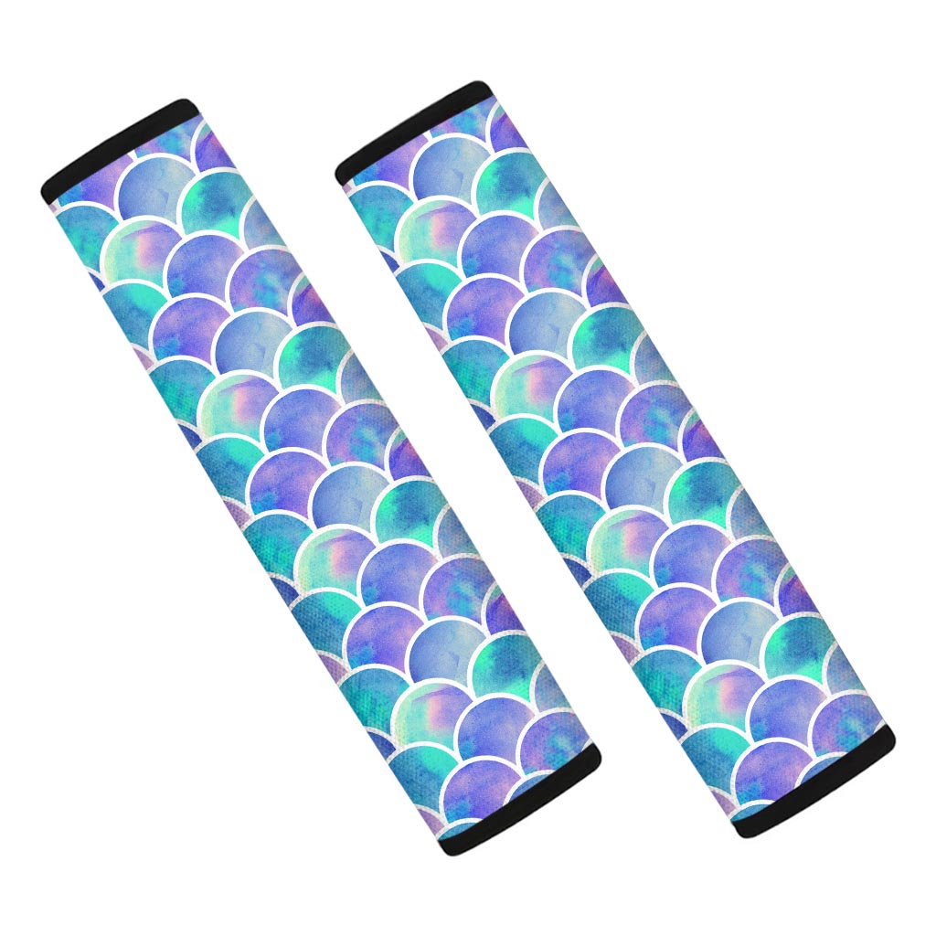Sea Blue Mermaid Scales Pattern Print Car Seat Belt Covers