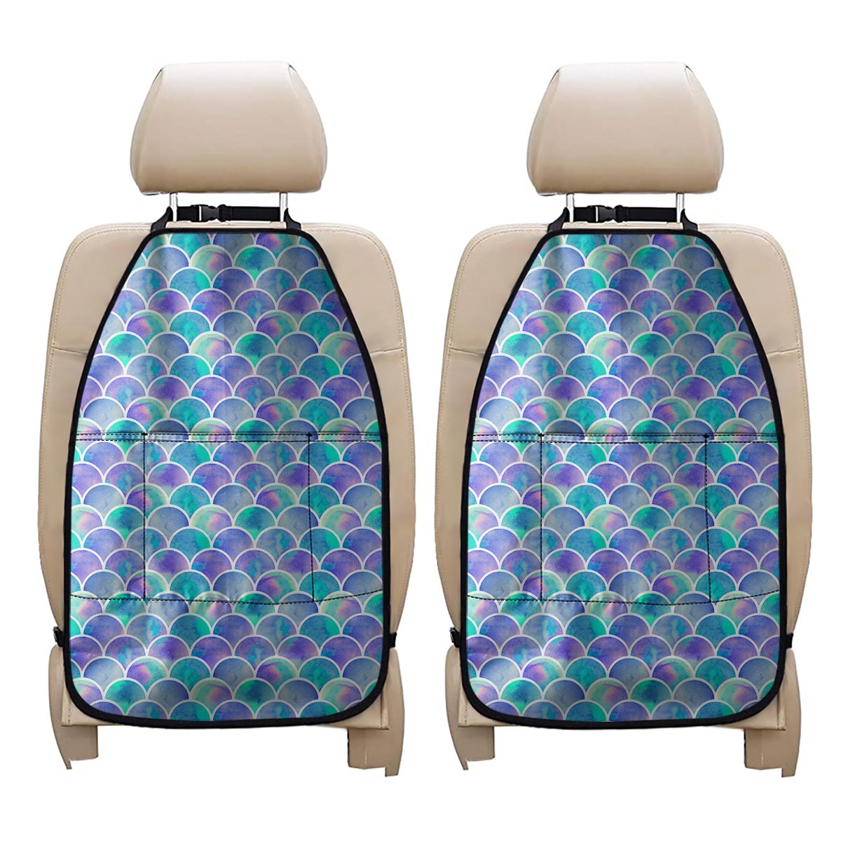 Sea Blue Mermaid Scales Pattern Print Car Seat Organizers