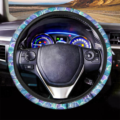 Sea Blue Mermaid Scales Pattern Print Car Steering Wheel Cover