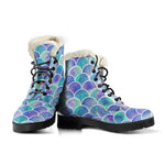 Sea Blue Mermaid Scales Pattern Print Comfy Boots GearFrost