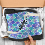 Sea Blue Mermaid Scales Pattern Print Comfy Boots GearFrost