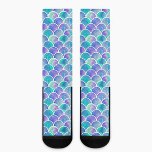 Sea Blue Mermaid Scales Pattern Print Crew Socks