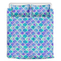 Sea Blue Mermaid Scales Pattern Print Duvet Cover Bedding Set
