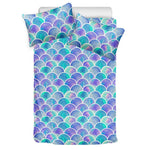 Sea Blue Mermaid Scales Pattern Print Duvet Cover Bedding Set