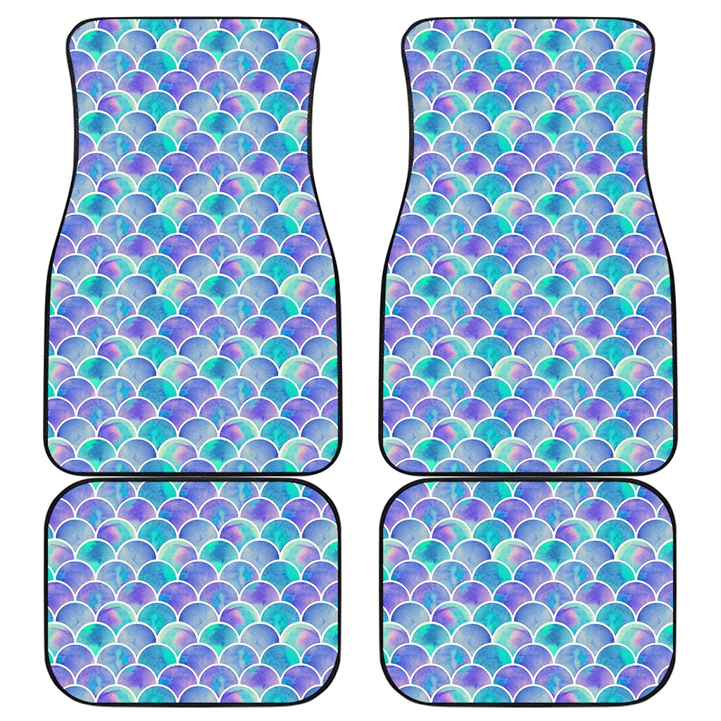 Sea Blue Mermaid Scales Pattern Print Front and Back Car Floor Mats