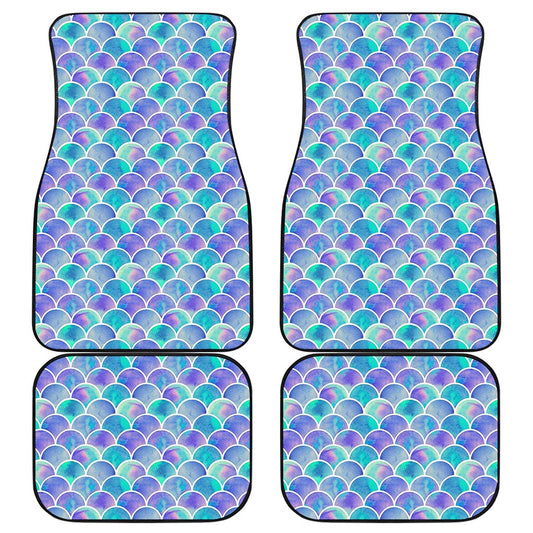 Sea Blue Mermaid Scales Pattern Print Front and Back Car Floor Mats
