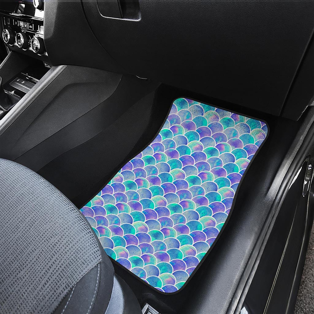Sea Blue Mermaid Scales Pattern Print Front and Back Car Floor Mats