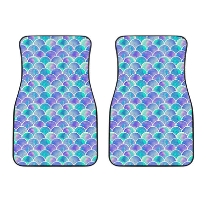 Sea Blue Mermaid Scales Pattern Print Front Car Floor Mats