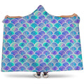 Sea Blue Mermaid Scales Pattern Print Hooded Blanket