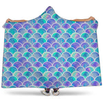 Sea Blue Mermaid Scales Pattern Print Hooded Blanket