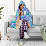 Sea Blue Mermaid Scales Pattern Print Hooded Blanket
