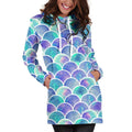 Sea Blue Mermaid Scales Pattern Print Pullover Hoodie Dress