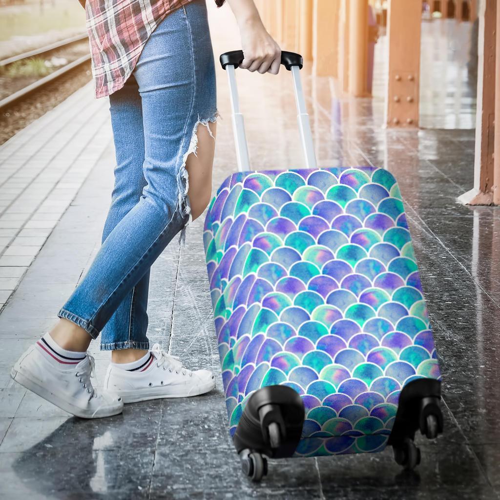 Sea Blue Mermaid Scales Pattern Print Luggage Cover GearFrost