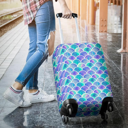 Sea Blue Mermaid Scales Pattern Print Luggage Cover GearFrost