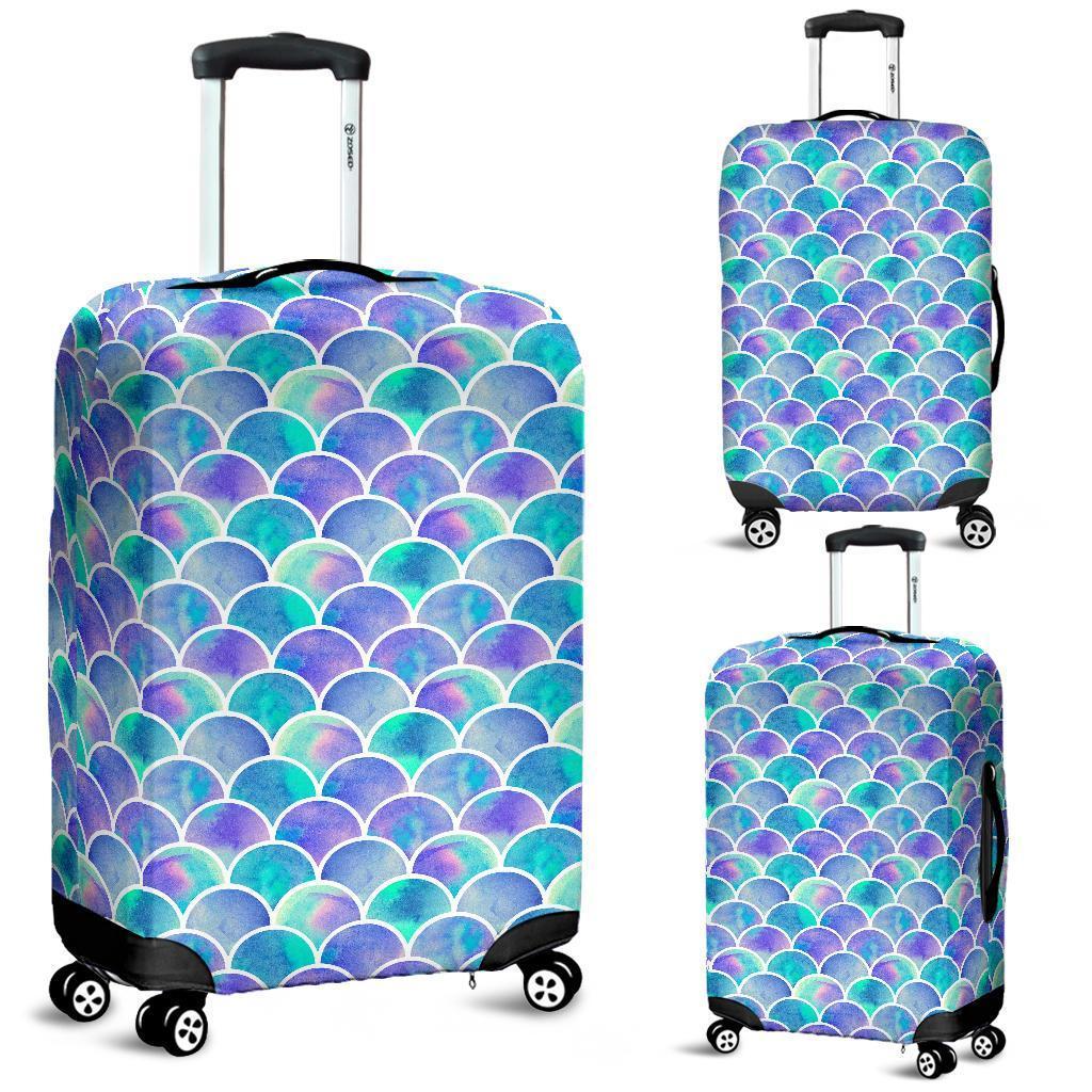 Sea Blue Mermaid Scales Pattern Print Luggage Cover GearFrost