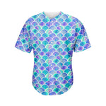 Sea Blue Mermaid Scales Pattern Print Men's Baseball Jersey