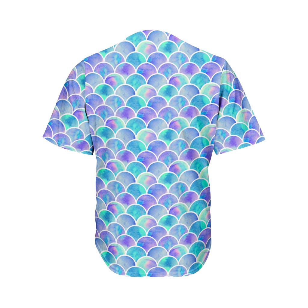 Sea Blue Mermaid Scales Pattern Print Men's Baseball Jersey