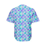 Sea Blue Mermaid Scales Pattern Print Men's Baseball Jersey
