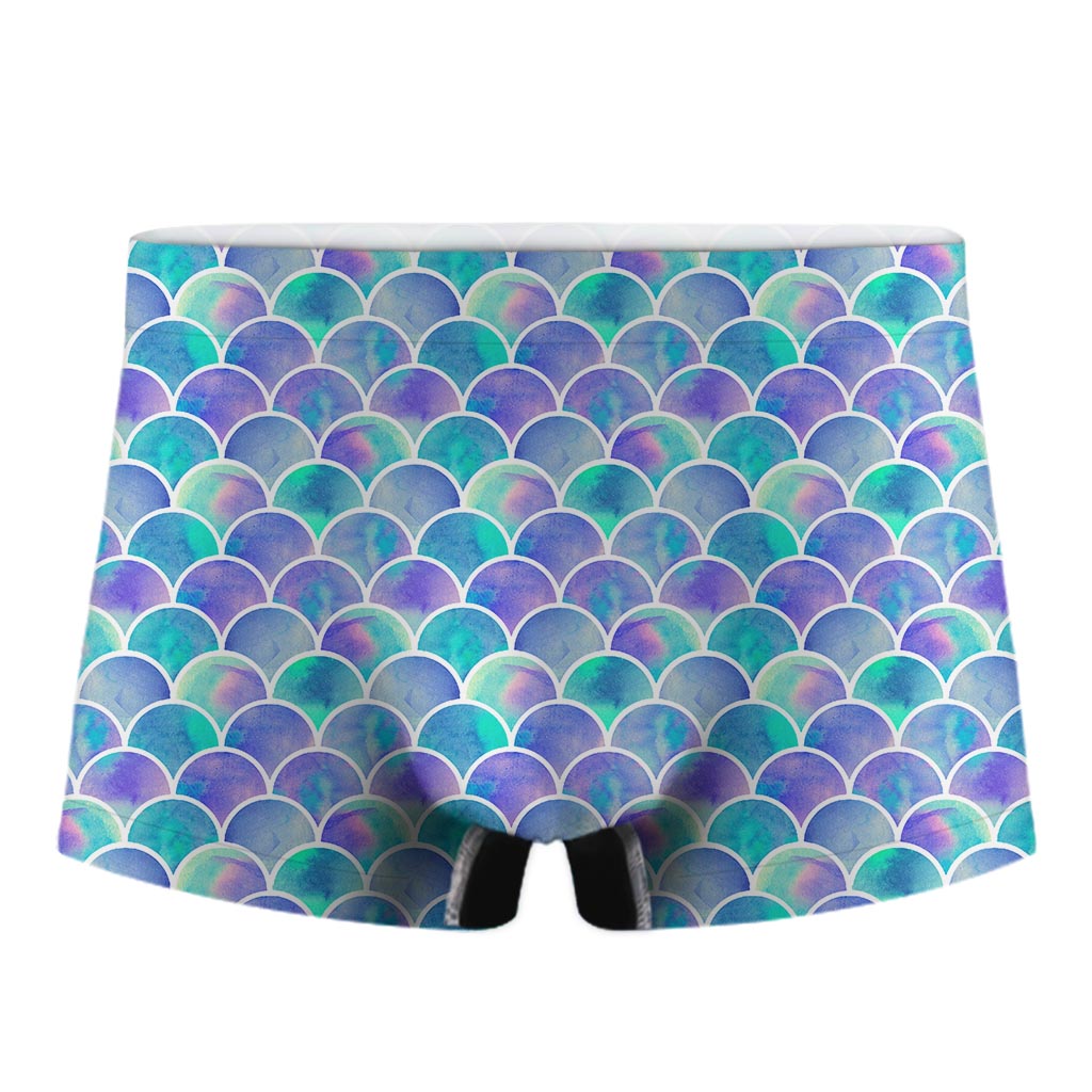 Sea Blue Mermaid Scales Pattern Print Men's Boxer Briefs