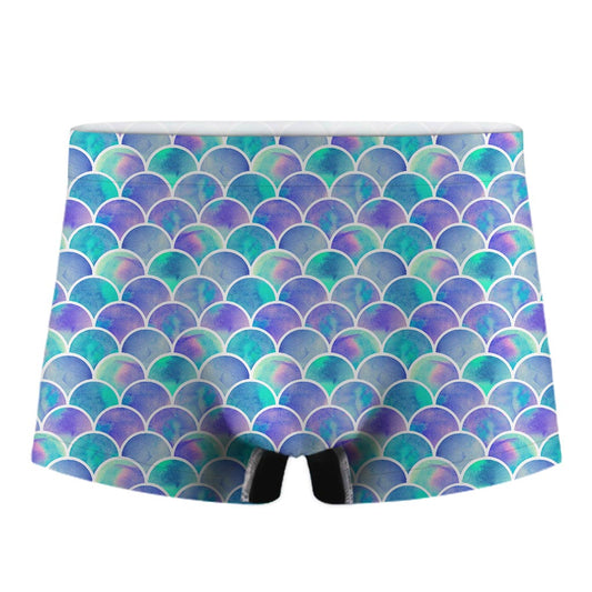 Sea Blue Mermaid Scales Pattern Print Men's Boxer Briefs
