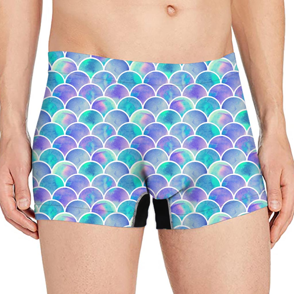 Sea Blue Mermaid Scales Pattern Print Men's Boxer Briefs