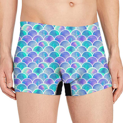 Sea Blue Mermaid Scales Pattern Print Men's Boxer Briefs
