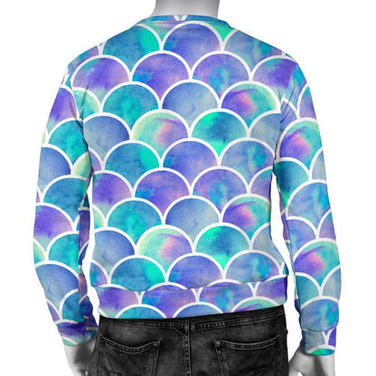 Sea Blue Mermaid Scales Pattern Print Men's Crewneck Sweatshirt GearFrost