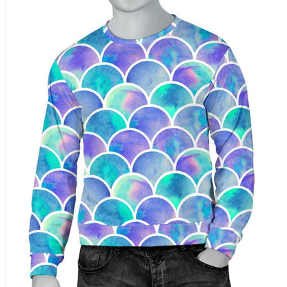 Sea Blue Mermaid Scales Pattern Print Men's Crewneck Sweatshirt GearFrost