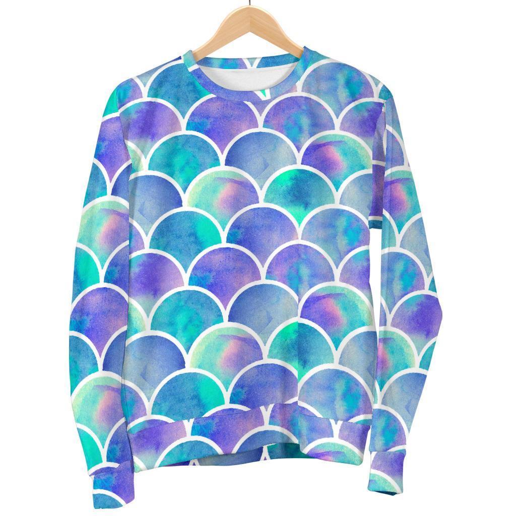 Sea Blue Mermaid Scales Pattern Print Men's Crewneck Sweatshirt GearFrost