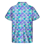 Sea Blue Mermaid Scales Pattern Print Men's Short Sleeve Shirt