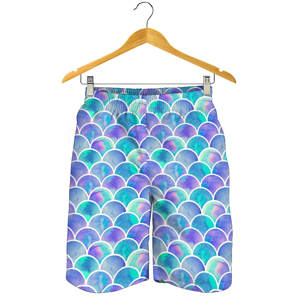 Sea Blue Mermaid Scales Pattern Print Men's Shorts