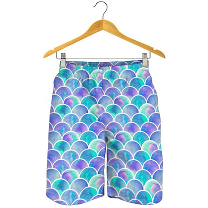 Sea Blue Mermaid Scales Pattern Print Men's Shorts