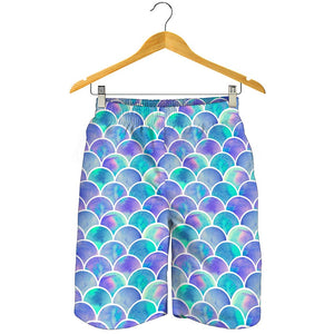 Sea Blue Mermaid Scales Pattern Print Men's Shorts