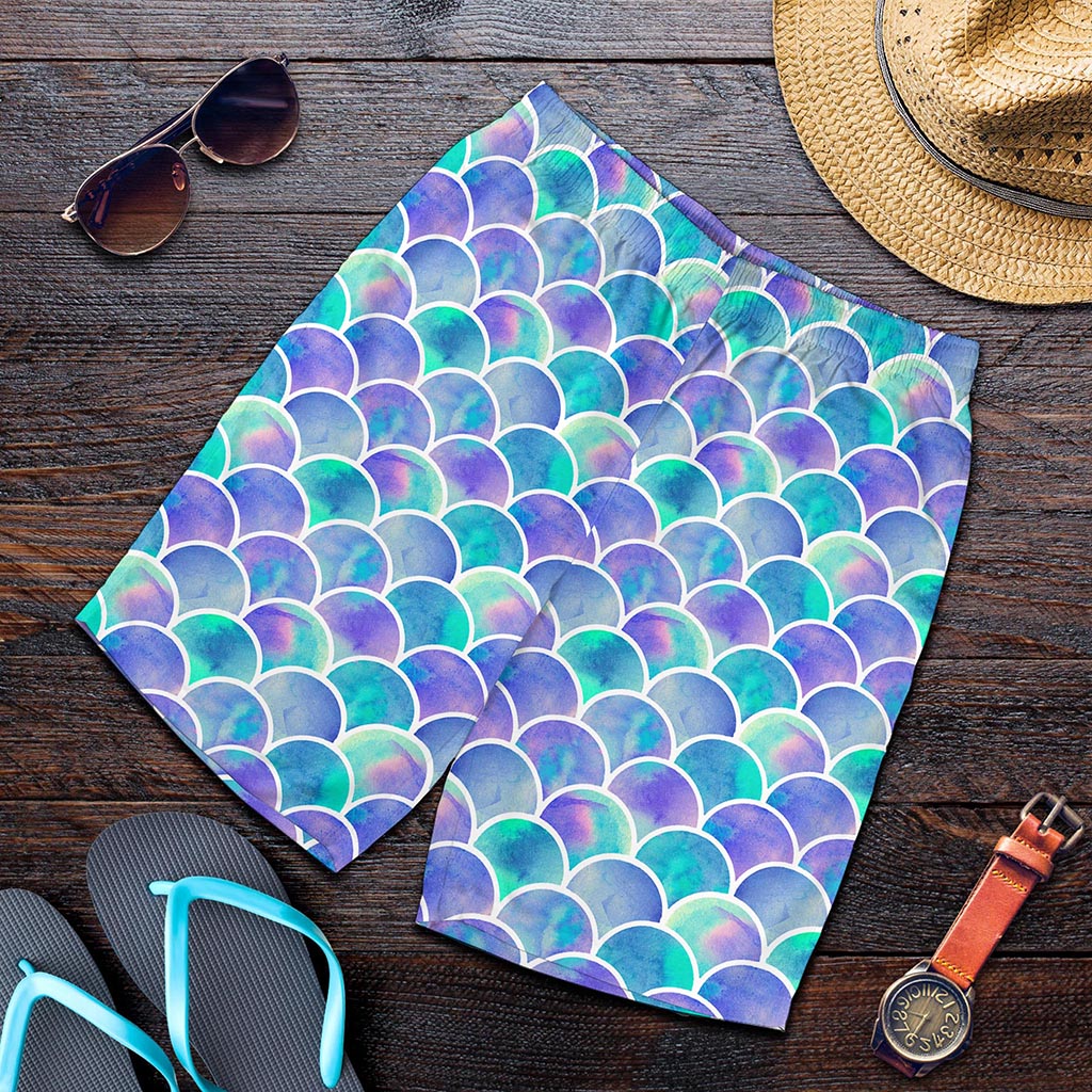 Sea Blue Mermaid Scales Pattern Print Men's Shorts