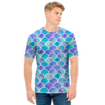 Sea Blue Mermaid Scales Pattern Print Men's T-Shirt