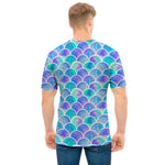 Sea Blue Mermaid Scales Pattern Print Men's T-Shirt