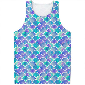 Sea Blue Mermaid Scales Pattern Print Men's Tank Top