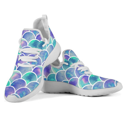 Sea Blue Mermaid Scales Pattern Print Mesh Knit Shoes GearFrost